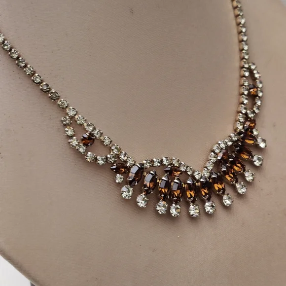 Vintage 60s Sherman Style Sparkly Crystals Chocker necklace - Picture 4 of 10